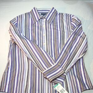 Jones New York Purple and Brown Casual Button Down Shirt